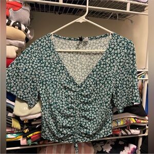 Floral Green Ruched Top